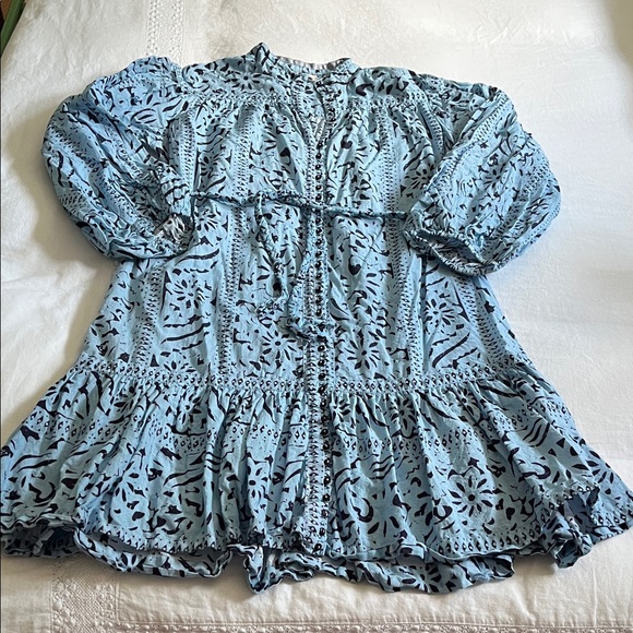 Lola Australia Blue Print Cotton Dress with Braided Belt, Size Medium - Picture 1 of 5